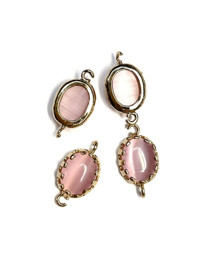 Picture of Connector Cat Eye Glass 12x10mm Pink x1