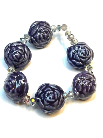 Picture of Porcelain Bead Rose 22mm Dark Purple x6