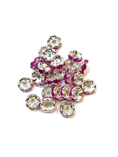 Picture of Rondelle Strass 8mm Zilver/Fuchsia x10