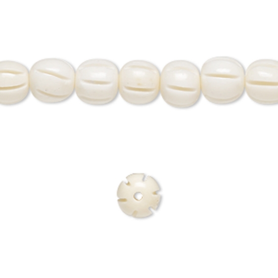 Picture of Bone (bleached) Bead  fluted Round 8mm White x10