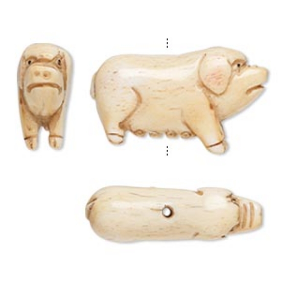 Picture of Bone Bead Pig 35x20mm Antiqued White x1