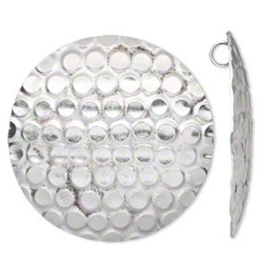 Picture of Hill Tribes Brass Pendant 47mm single-sided embossed round w/ hidden Bail Antique Silver Plate x1