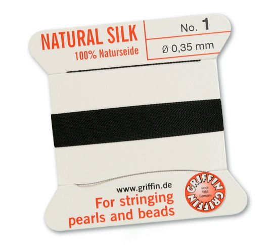 Picture of Griffin Silk Beading Cord & Needle size #1 - 0,35mm Black x2m