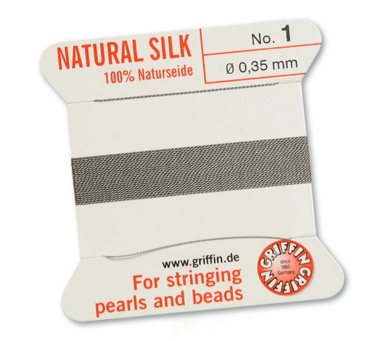 Picture of Griffin Silk Beading Cord & Needle size #1 - 0,35mm Grey x2m