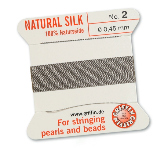 Picture of Griffin Silk Beading Cord & Needle size #2 - 0,45mm Grey x2m