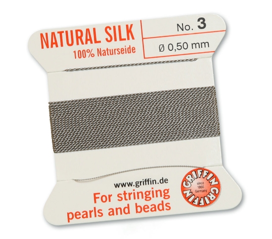 Picture of Griffin Silk Beading Cord & Needle size #3 - 0,50mm Grey x2m