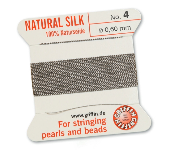 Picture of Griffin Silk Beading Cord & Needle size #4 - 0,60mm Grey x2m