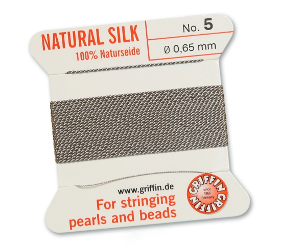 Picture of Griffin Silk Beading Cord & Needle size #5 - 0,65mm Grey x2m