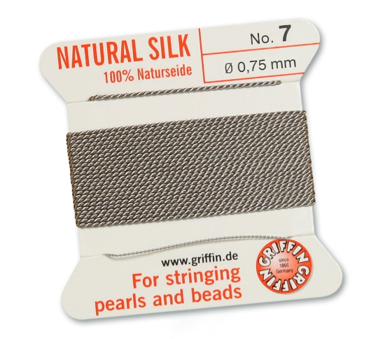 Picture of Griffin Silk Beading Cord & Needle size #7 - 0.75mm Grey x2m
