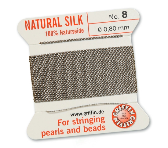 Picture of Griffin Silk Beading Cord & Needle size #8 - 0.80mm Grey x2m