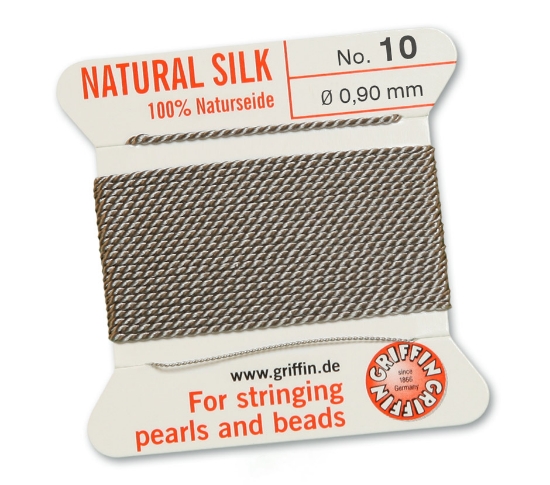Picture of Griffin Silk Beading Cord & Needle size #10 - 0,90mm Grey x2m