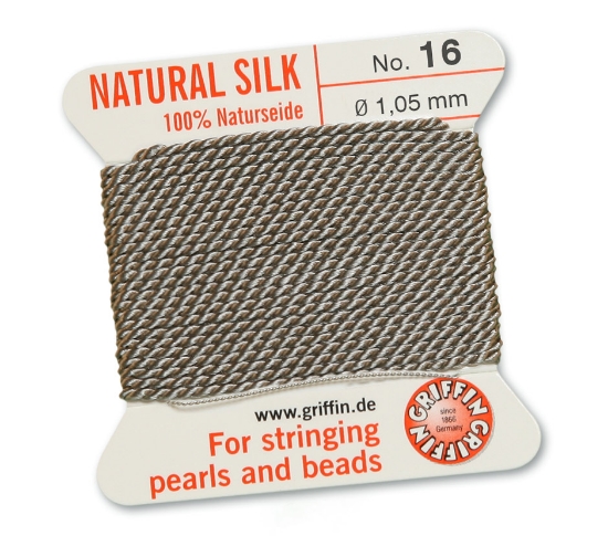 Picture of Griffin Silk Beading Cord & Needle size #16- 1,05mm Grey x2m