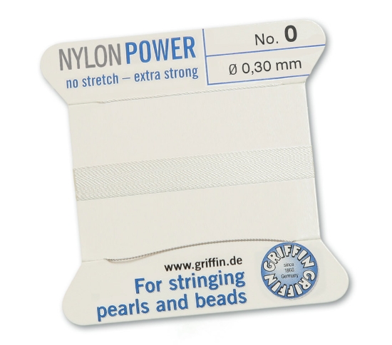 Picture of Griffin Nylon Beading Cord & Needle size #0 - 0.30mm White x2m