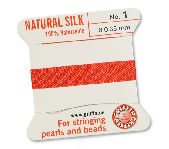 Picture of Griffin Silk Beading Cord & Needle size #1 - 0,35mm Coral x2m 