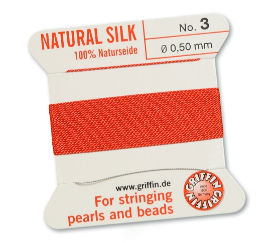 Picture of Griffin Silk Beading Cord & Needle size #3 - 0,50mm Coral x2m