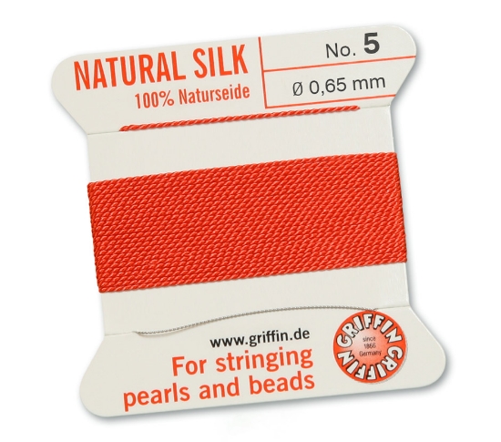 Picture of Griffin Silk Beading Cord & Needle size #5 - 0,65mm Coral x2m 