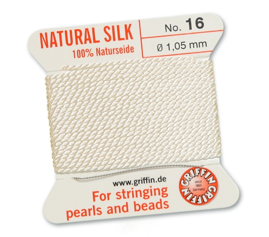 Picture of Griffin Silk Beading Cord & Needle size #16 - 1,05mm White x2m