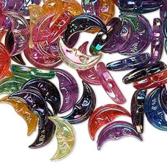 Picture of Acrylic Bead Moon Face 12x5mm Iridescent Rainbow Mix x20