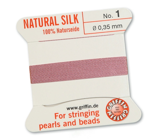 Picture of Griffin Silk Beading Cord & Needle size #1 - 0,35mm Dark Pink x2m 
