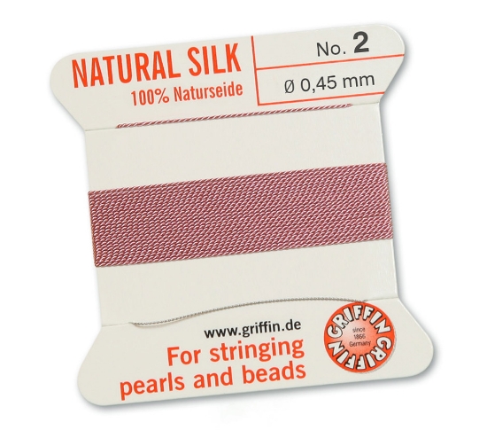 Picture of Griffin Silk Beading Cord & Needle size #2 - 0,45mm Dark Pink x2m