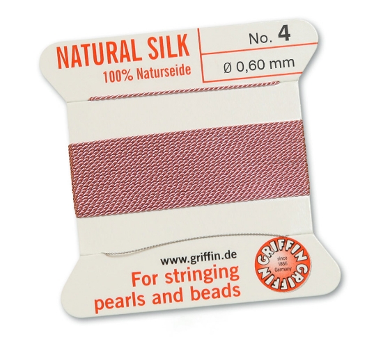Picture of Griffin Silk Beading Cord & Needle size #4 - 0,60mm Dark Pink x2m