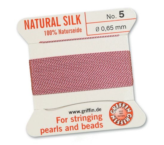Picture of Griffin Silk Beading Cord & Needle size #5 - 0,65mm Dark Pink x2m