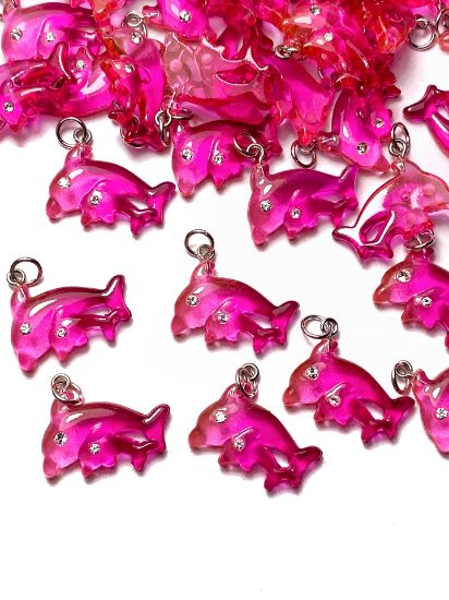 Picture of Pendant YALC Dolphins 25x19mm Pink  x1