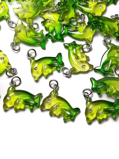 Picture of Pendant YALC Dolphins 25x19mm Green  x1