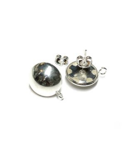 Picture of Premium Ear stud Dome 15mm  w/ loop Silver Plated x2