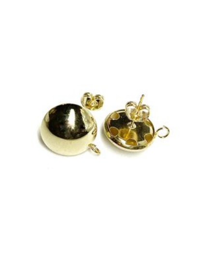 Picture of Premium Ear stud Dome 15mm  w/ loop Gold Plated x2