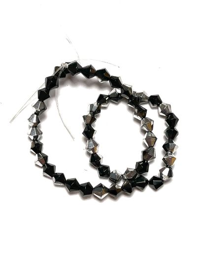 Picture of Bicone Glass bead 5mm Silver Black x50