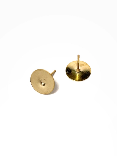 Picture of Premium Ear stud flat pad 10mm round Gold Plate x10