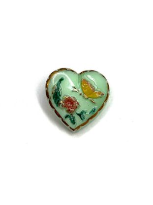 Afbeelding van Czech Vintage Glass Button Heart with Butterfly 23mm x1