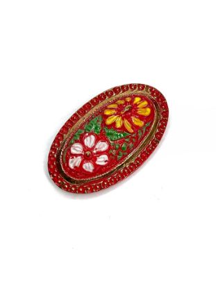 Afbeelding van Czech Vintage Glass Button Flower 42x26mm Red x1