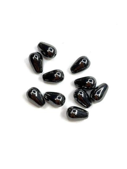 Picture of Glass Drop 9mm Hematite x10