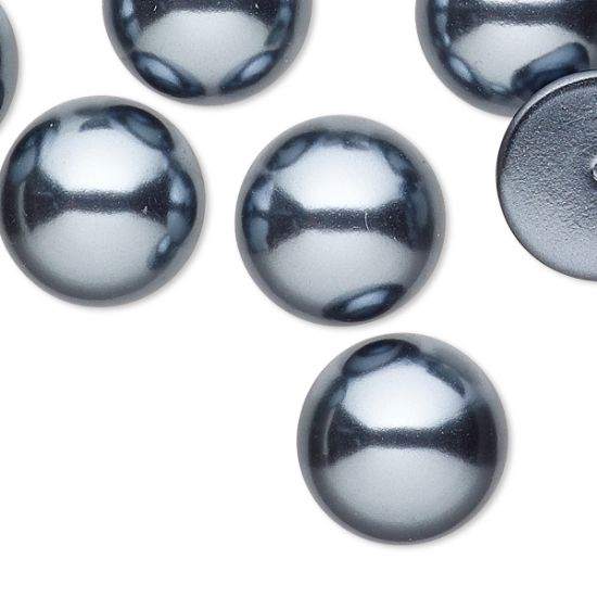 Picture of Vintage Japanese Cabochon 16mm Blue Grey Pearl x2