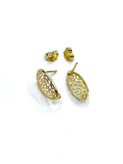 Picture of Premium Ear Stud Lace oval 15x8mm Gold Plate x2