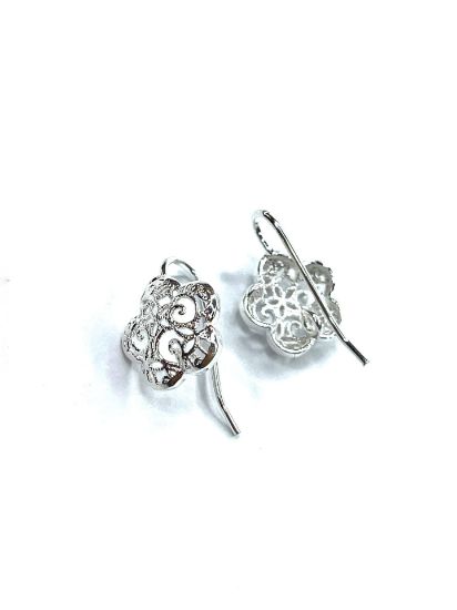 Picture of Premium Ear wire Lace Flower 12mm Silver Plate x2