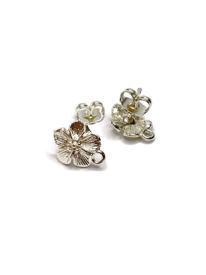 Picture of Premium Ear Stud Flower 10mm w/ loop Silver Plated x2 