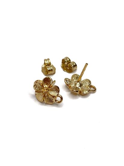 Picture of Premium Ear Stud Flower 10mm w/ loop Gold Plated x2