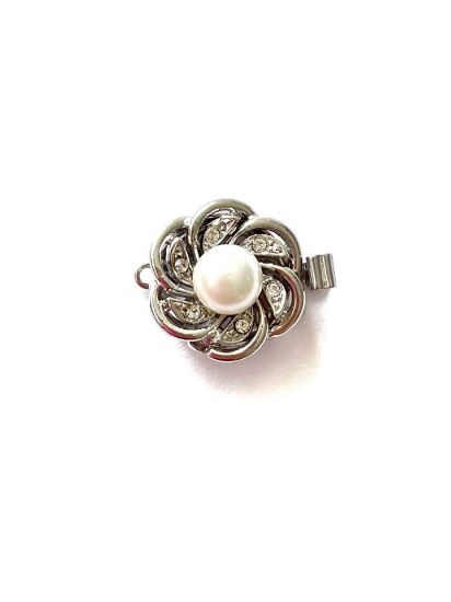 Picture of Claspgarten Clasp box 14mm Pearl Flower w/Swarovski Crystal & Pearl Rhodium Plated x1