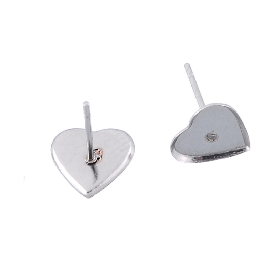 Picture of Stainless Steel Ear stud setting 8x7mm Heart Silver x10