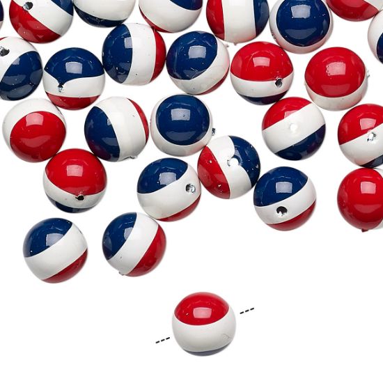 Picture of Acrylic Beads 8mm White Red Blue x100