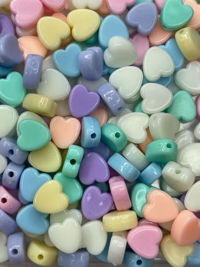 Picture of Acrylic Beads 8mm Heart Pastel Color Mix x100
