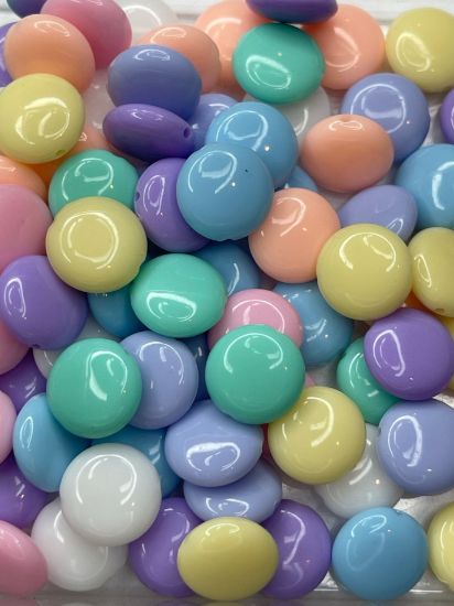 Picture of Acrylic Beads  12mm flat round Pastel Color Mix x50