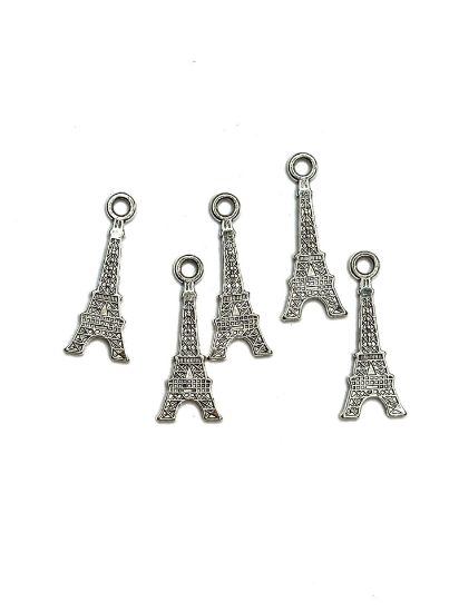 Picture of Pendant "Eiffel Tower" 12x30mm Silver Tone x5