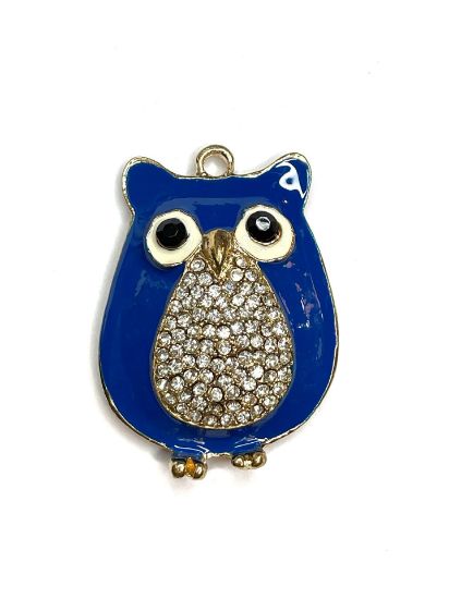 Picture of Enamel Pendant  Owl with strass 67x47x15mm Blue x1