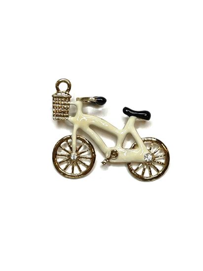 Picture of Pendant Epoxy "Bicycle with basket" 36x42mm White Gold Tone x1