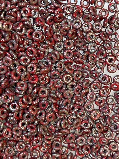 Picture of O Bead 4mm Opaque Red Picasso x5g