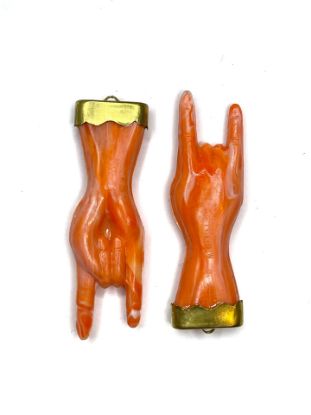 Image de Vintage Pendant "Sign of the horns" Orange x2